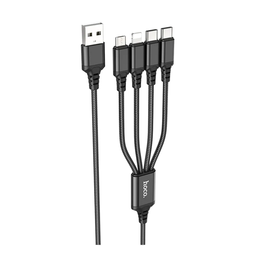 USB Hoco X76 4-in-1 IP+2Type-C+Micro 2A, цвет черный
