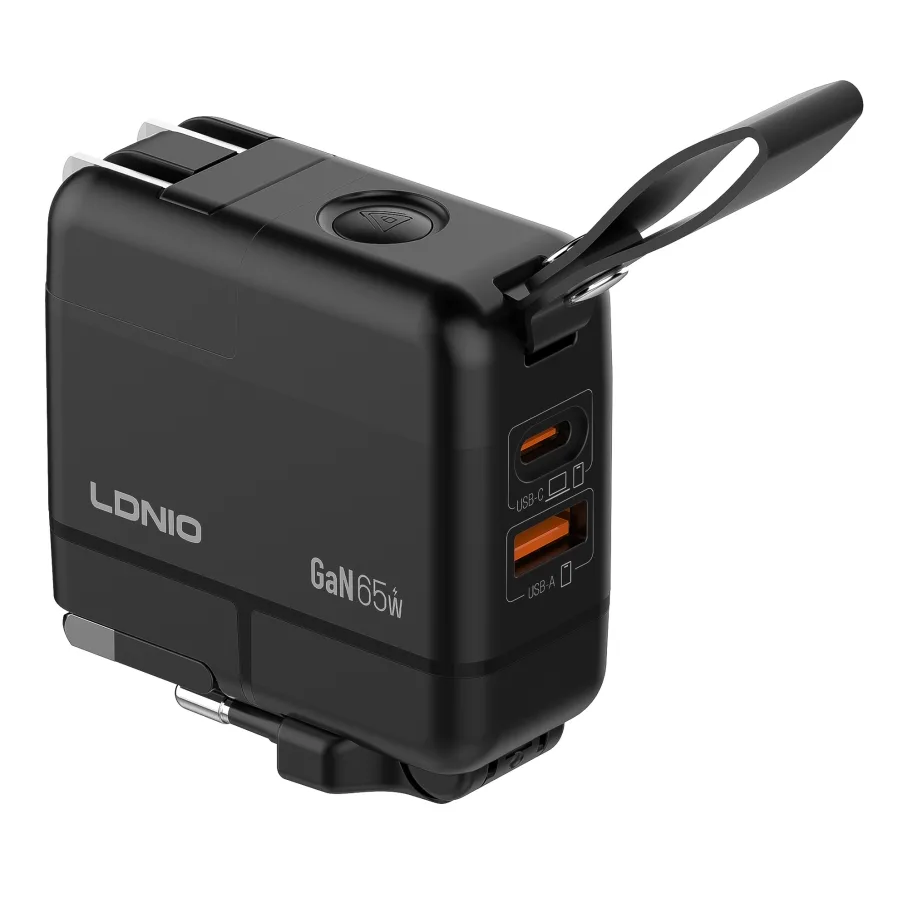 Сетевое Зарядное Устройство LDNIO Q2618 1USB-A/1USB-C GAN PD65W+Type-C to Type-C, цвет черный