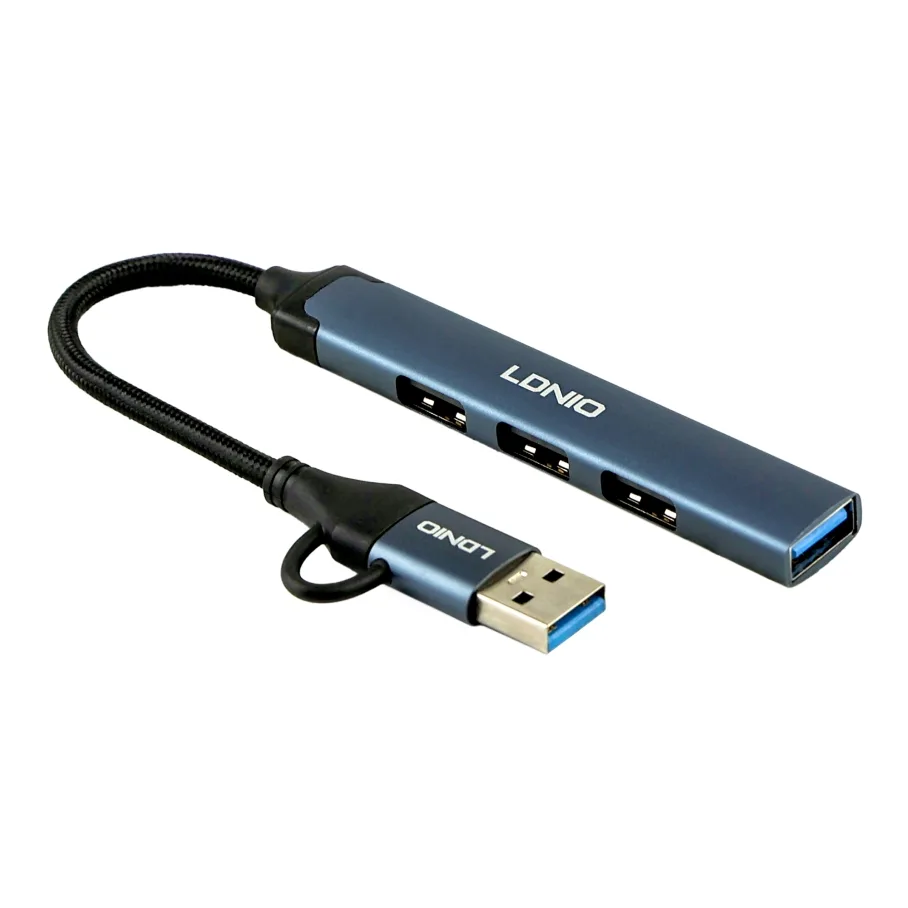 Кабель USB Hub LDNIO DS-64U USB-A+Type-C To USB3.0*1+USB2.0*3, цвет серый