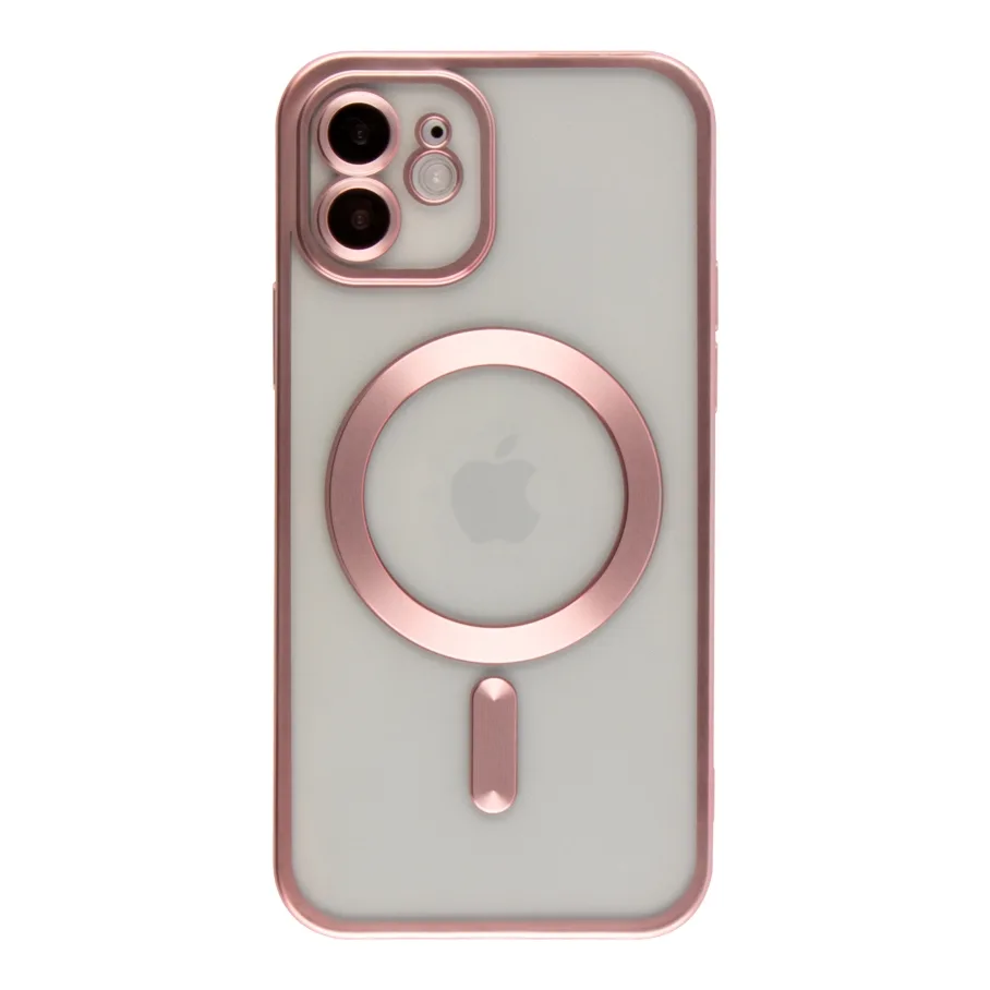 Чехол TPU Metallic Chrome Full Camera with Magsafe для iPhone 12 Мятая упаковка Chrome Rose