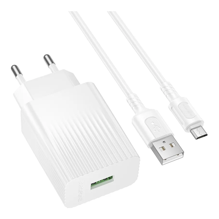 Сетевое Зарядное Устройство Borofone BAS72A 1USB QC 18W, с кабелем USB to Micro, цвет белый