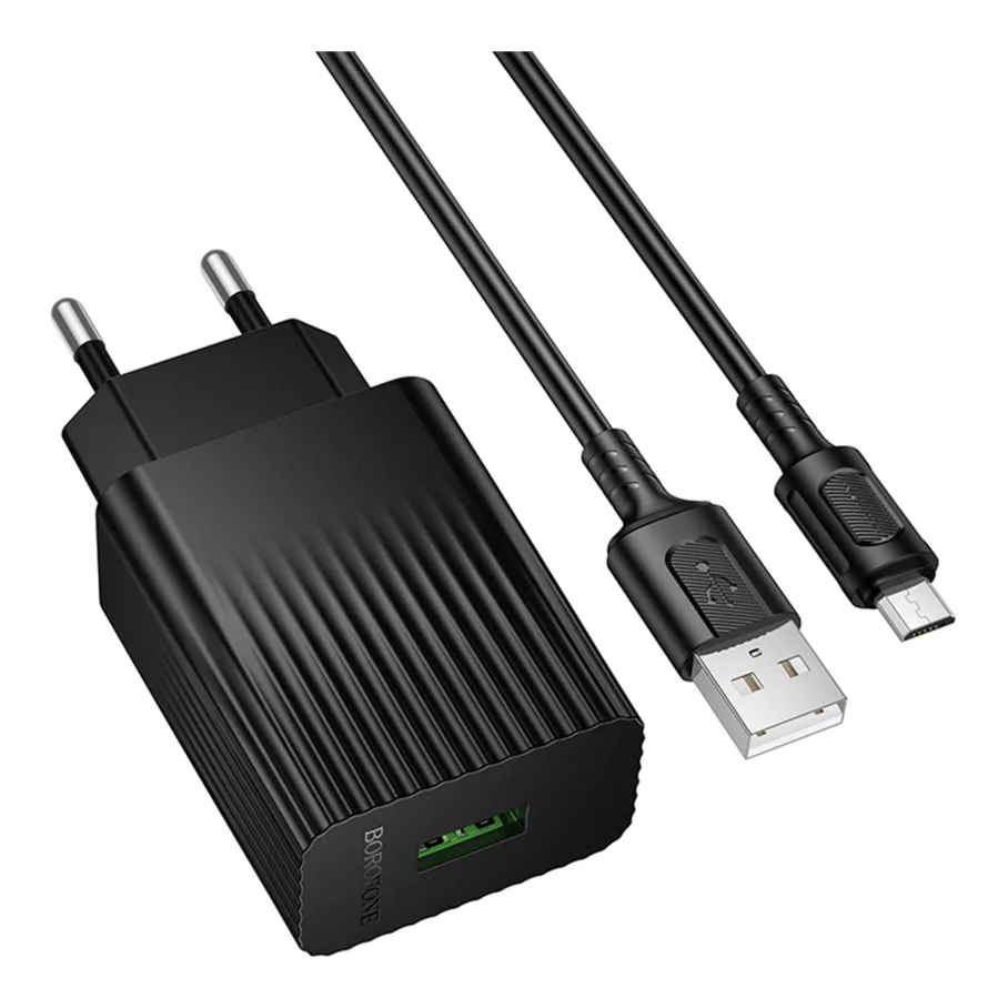 Сетевое Зарядное Устройство Borofone BAS72A 1USB QC 18W, с USB to Micro, цвет черный