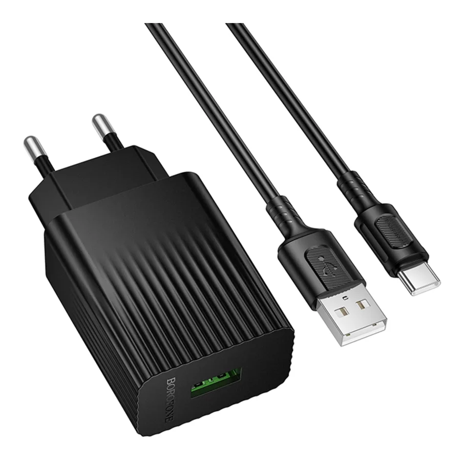 Сетевое Зарядное Устройство Borofone BAS72A 1USB QC 18W+USB to Type-C Черный