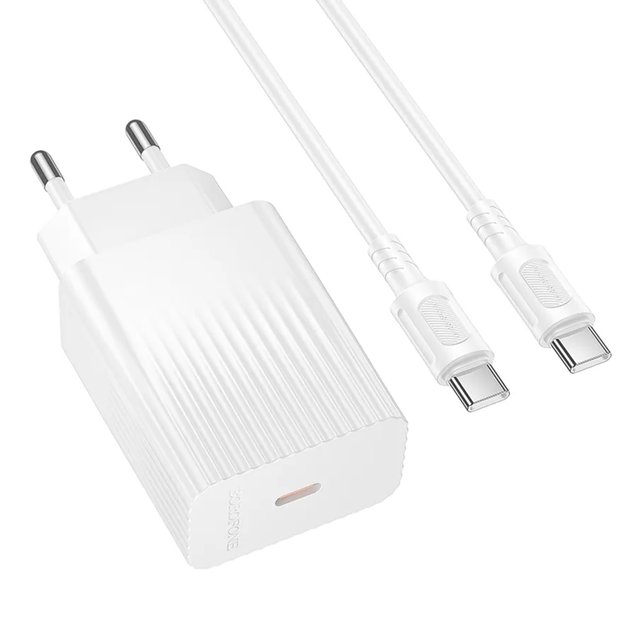 Сетевое Зарядное Устройство Borofone BAS73A 1USB-C PD/QC 20W+Type-C to Type-C, цвет белый