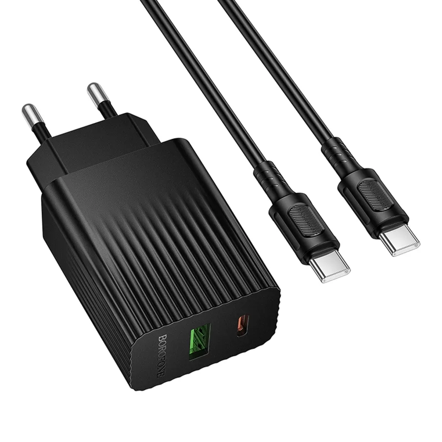 Сетевое Зарядное Устройство Borofone BAS74A 1USB-C/1USB PD/QC 20W+Type-C to Type-C, цвет черный