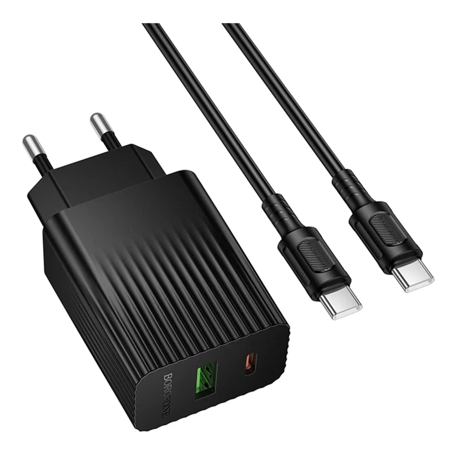 Сетевое Зарядное Устройство Borofone BAS76A 1USB-C/1USB PD/QC 30W, с кабелем Type-C to Type-C, цвет черный