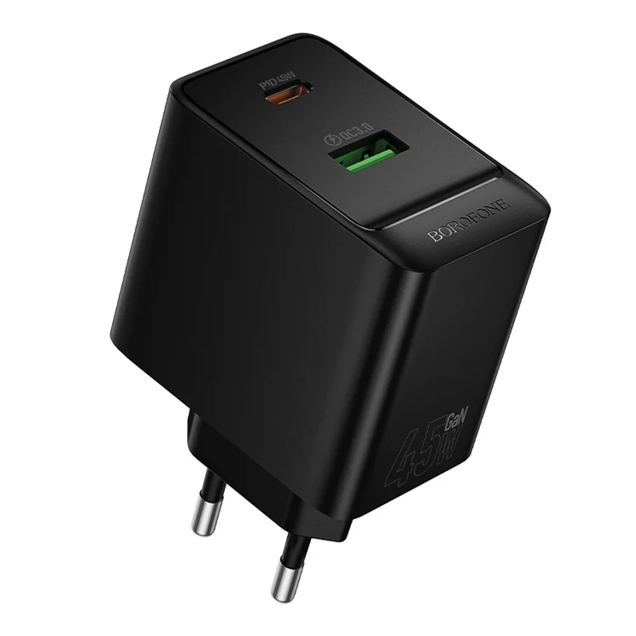 Сетевое Зарядное Устройство Borofone BAS16A 1USB-C/1USB QC/PD 45W GAN, цвет черный