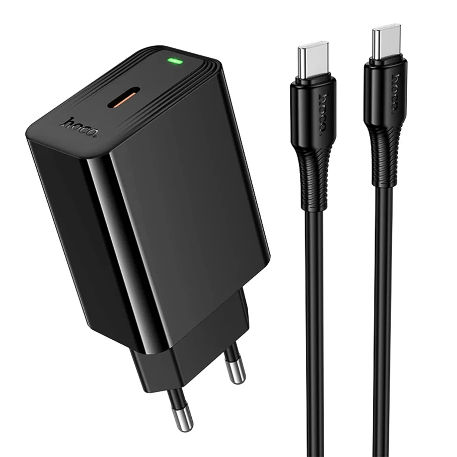 Сетевое Зарядное Устройство Hoco CS93A 1USB-C PD/QC 20W+Type-C to Type-C, цвет черный