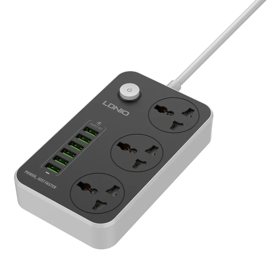 Сетевой удлинитель LDNIO SC3604 6 USB-A / 3 розетки 2м, цвет черный